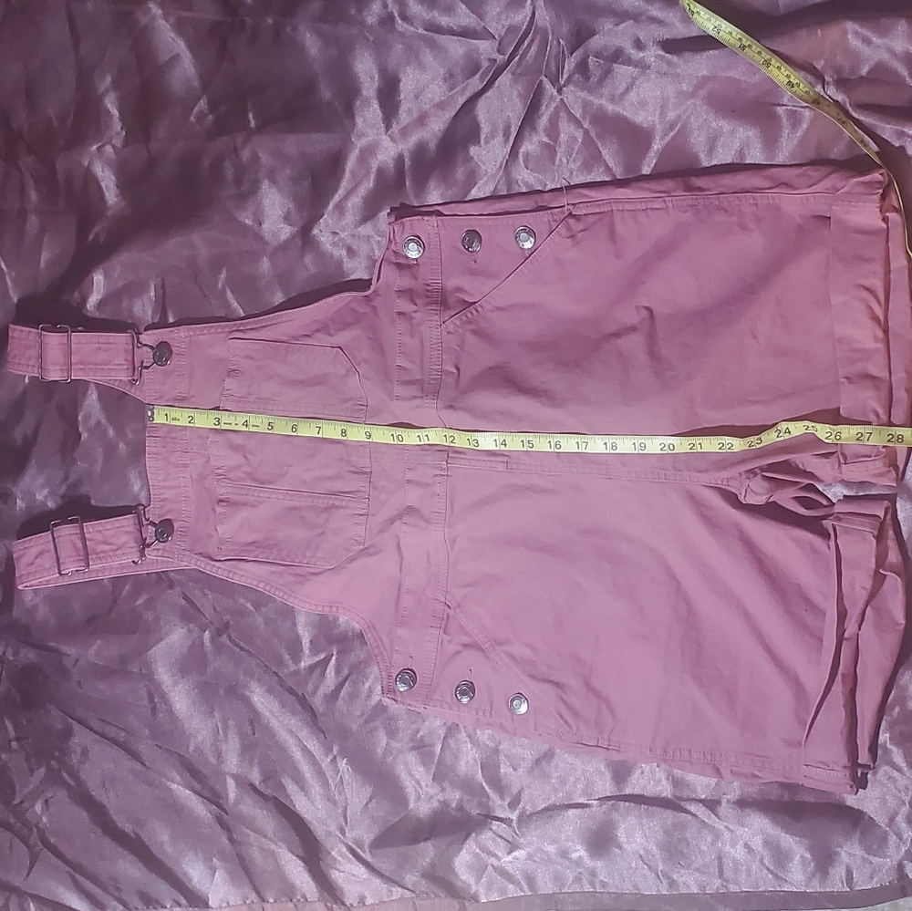 BLUE MOUNTAIN Women's Canvas Bib Shortall Overall Shorts Color Pink Solid - Picture 5 of 8